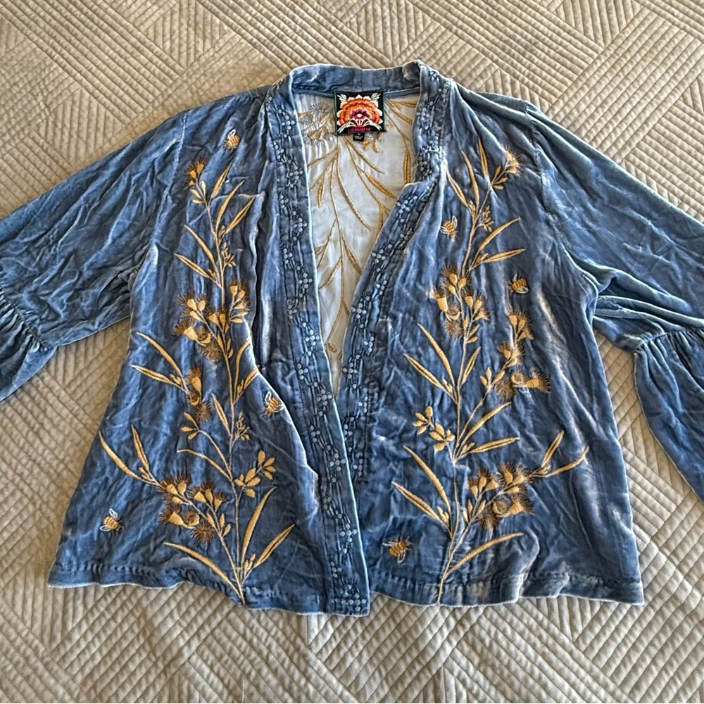 Johnny Was Blue and Gold Embroidered Jacket